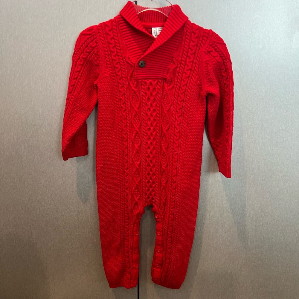 Janie and Jack Cable Knit Red Romper in size 12-18months